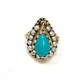 Berman & Co 14K Yellow Gold Teardrop Filigree Turquoise Earring & Ring Set