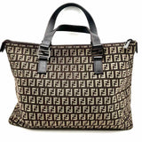 Fendi Zucchino Canvas Brown Zip Top Zucca Tote