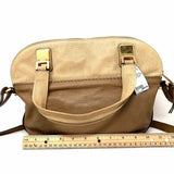 Chloe Brown  Beige Half Dome Color Block Pebbled Leather Satchel