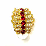 Statement Red Gold Tone Clip On Art Decco Crystal Earrings