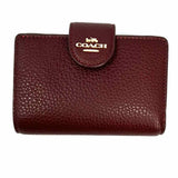 Coach Medium Corner Burgundy Compact Pebbled Leather Wallet