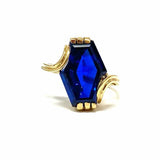 Davidson & Sons size 6.5 10K Gold Blue Coffin Cut Synthetic Spinel Ring