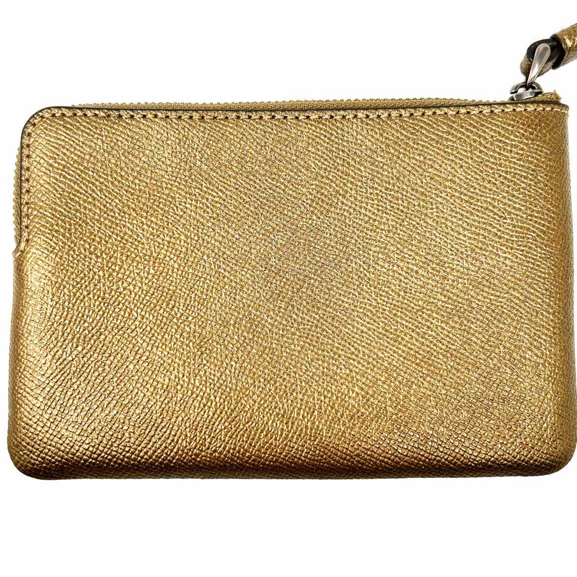 Coach Corner Zip Brown Metallic Pebbled Leather Wristlet