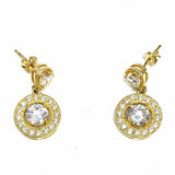 Gold Plated 925 Sterling Gold Tone Dangle Round Cubic Zirconia Earrings