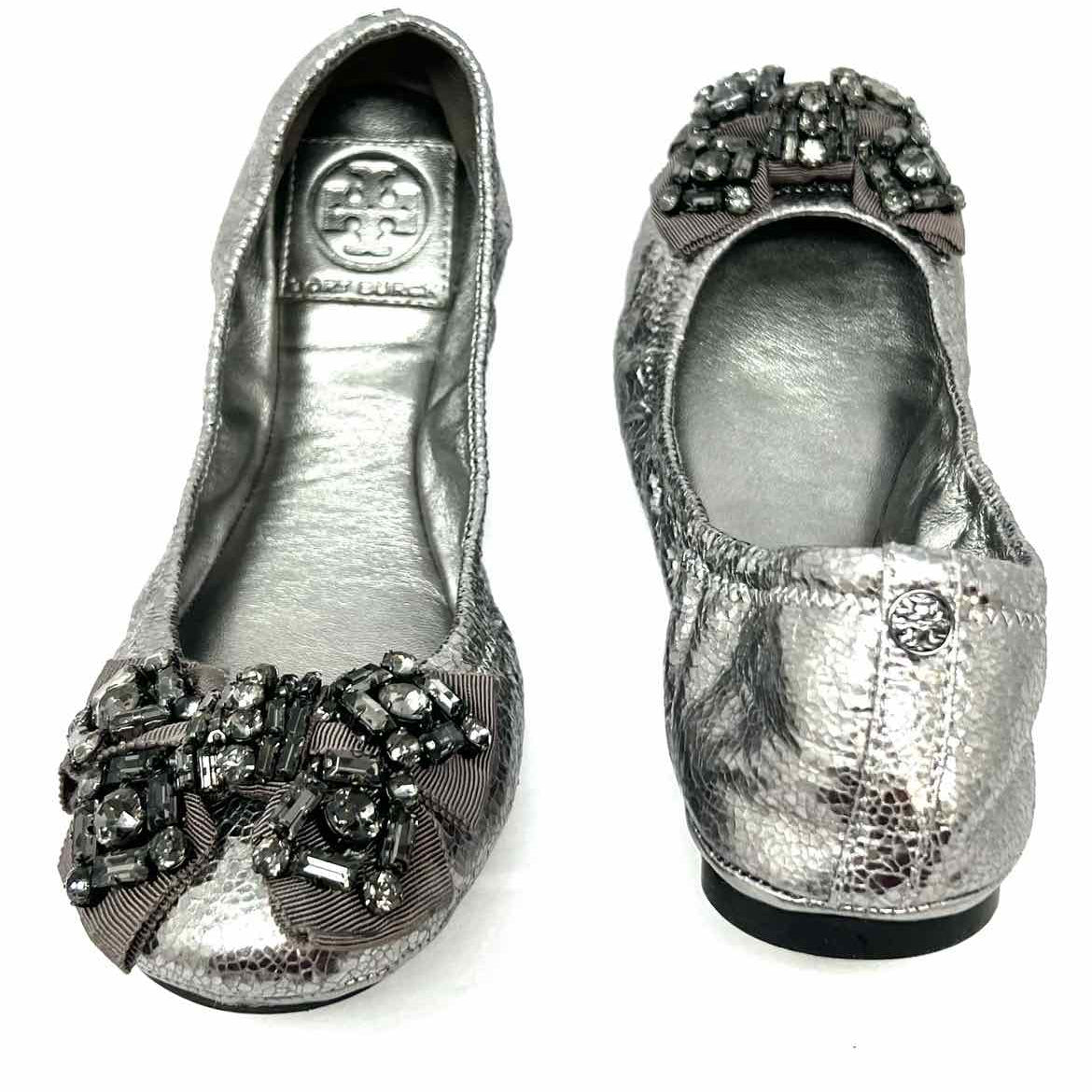 Tory Burch Azalea Women's Silver Size 7 Ballet Bow Flats