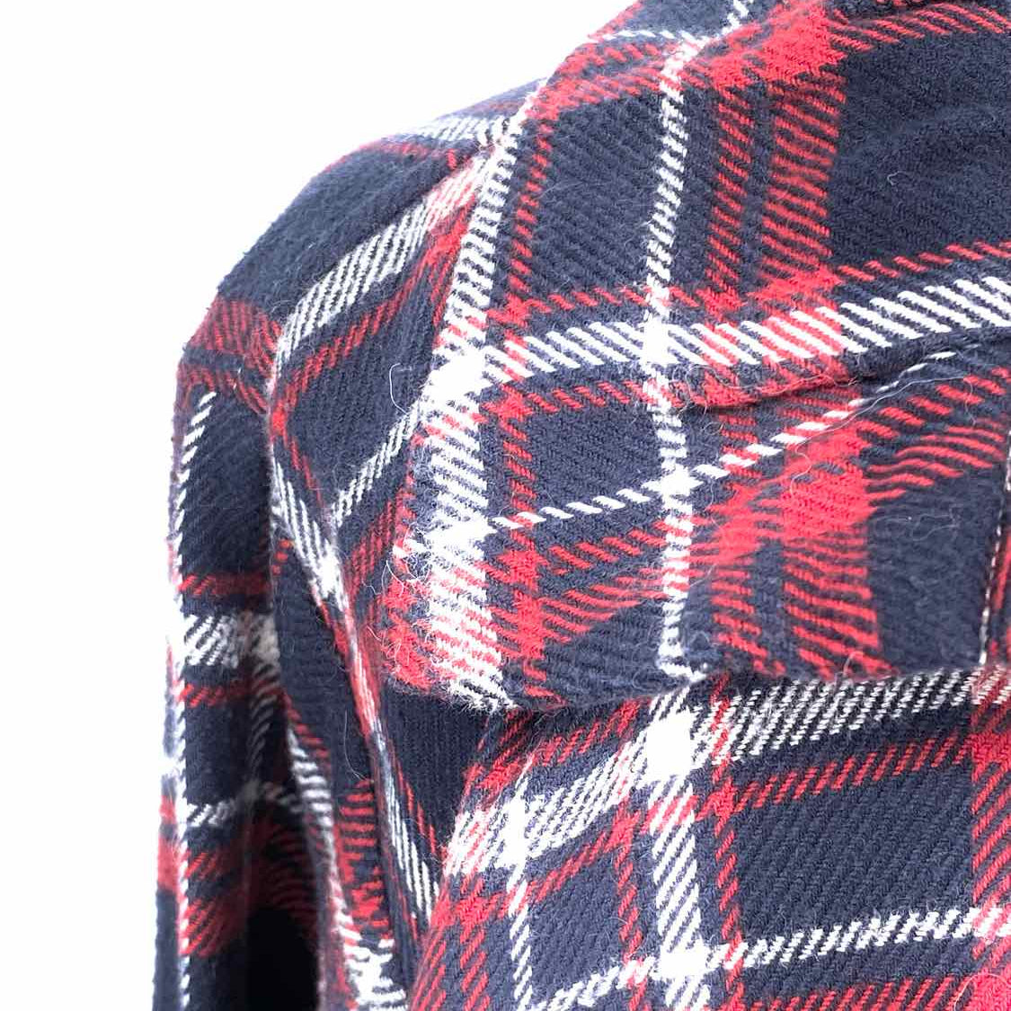 45R Women's Red/Navy Collared Flannel Plaid Size One Size Long Sleeve