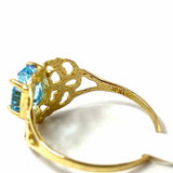 Estate Oval Blue Topaz Size 7.5 10K Gold Filigree Ring