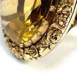 Estate Size 8 14K Yellow Gold Cocktail Oval Citrine Floral Bezel Ring