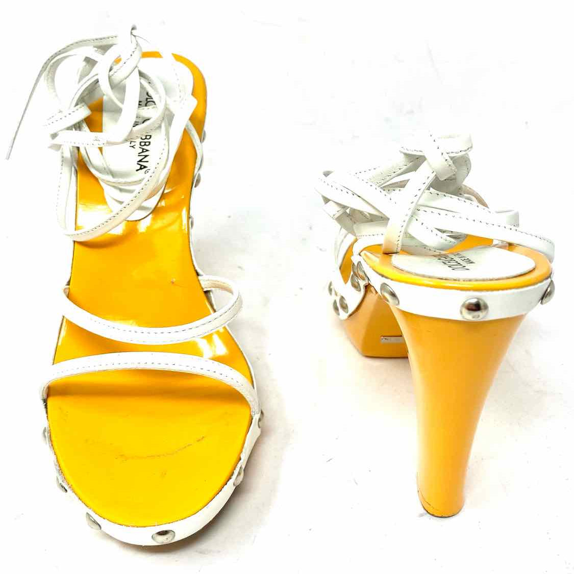 DOLCE & GABBANA Women's Orange White Size 37/7 Strappy Leather Studded Pumps