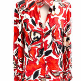 Nic + Zoe Petal Pop Women's Red Size M Viscose Smocked Abstract Long Sleeve