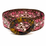 Martinis & More Pink Brown Embroidered Belt