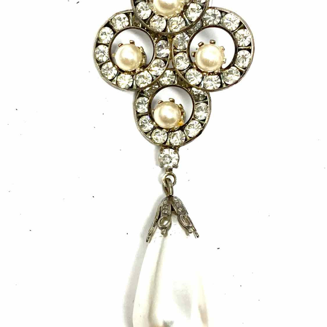 Estate Ivory Silver Tone Dangle 2.25" Faux Pearl Earrings