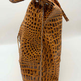 B. May Light Brown Boston Croc Embossed Leather Satchel