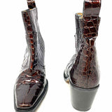 Ganni Women's Burgundy Size 38/8 Chelsea Croc Embossed Bootie