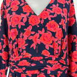 Tory Burch Women's Navy Red Size 6 Long Sleeve Silk Floral Dress