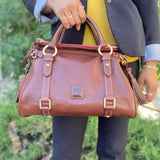 Dooney & Bourke Florentine Brown Zip Tassel Pebbled Leather Satchel