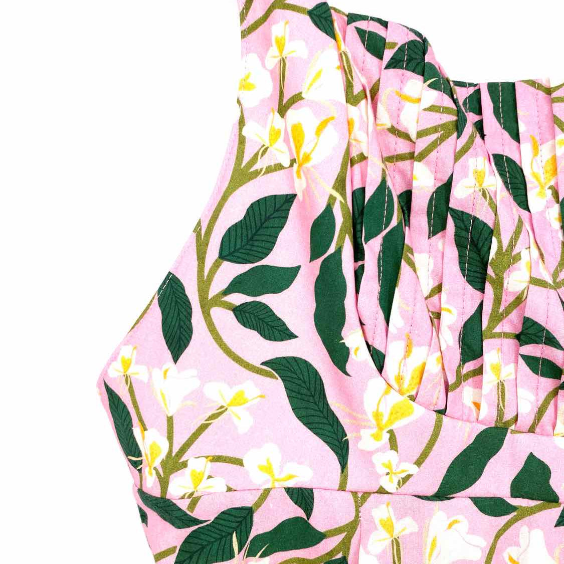 Agua Bendita Women's Pink/Green Size L Empire Cotton Floral Dress
