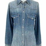 NILI LOTAN Women's Blue Size XS Button Down Denim western Long Sleeve