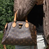 LOUIS VUITTON 2019 Rivoli PM Coated Canvas Brown Boston Monogram Satchel
