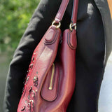 Coach Willow Floral Edie Burgundy Red Pebbled Leather Tote