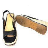 Castaner Women's Black Beige Size 41/11 Espadrille Leather Peeptoe Slingbacks
