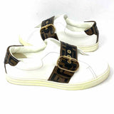 Fendi Pearland Women's White Brown Size 7 Leather Zucca Buckle Sneakers