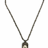Estate 925 Sterling Silver Pendant 17" Camphor Glass Marcasite Necklace