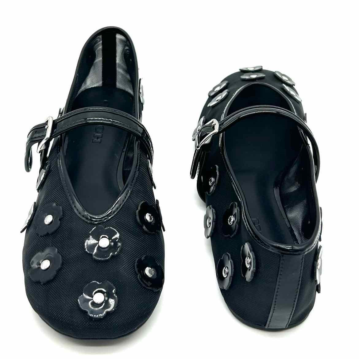 Coach Tea Rose Women's Black Size 8 Mesh Flower Flats