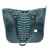 Brahmin Melbourne Teal Zip Top Croc Embossed Leather Tote