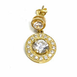 Gold Plated 925 Sterling Gold Tone Dangle Round Cubic Zirconia Earrings