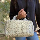 REED KRAKOFF Track Gray Cream Top Handle Snake Leather Satchel