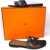 Hermes Oran Women's Black Size 37/6.5 Flat Slide