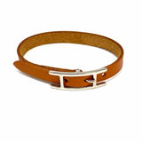 Hermes 1999 Behapi Simple Tour Palladium Caramel 9" Leather Bracelet