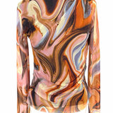 ZARA Women's Multi-Color Size M Boatneck Abstract Long Sleeve
