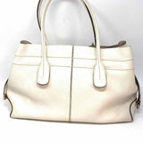 TOD'S D-Bag White Logo Pebbled Leather Tote