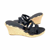 Burberry Women's Black Beige Size 39/7.5 Espadrille Patent Leather Sandals