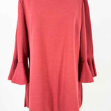 ST. JOHN Women's Red Size 12 Boatneck Ruffled Long Sleeve