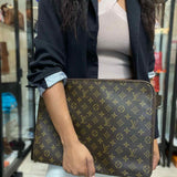 LOUIS VUITTON 1988 Poche Document Portfolio Brown Monogram Made in France Clutch