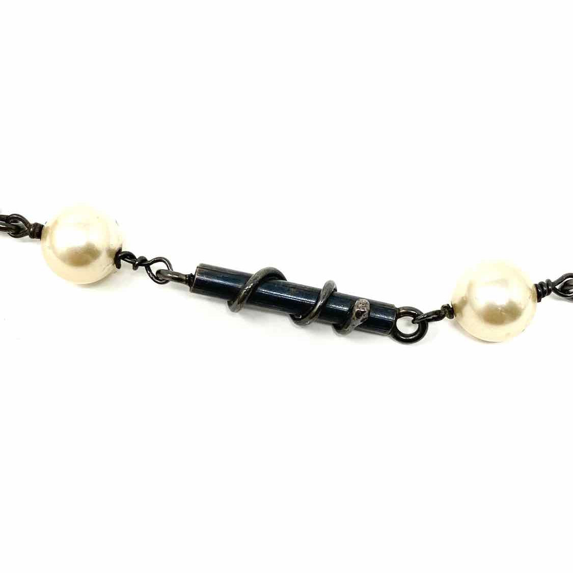 artisan Black Long Link Swirl Pearl Necklace