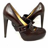 L.A.M.B. Finsbury Women's Brown Size 8.5 Platform Leather Buckle Pumps