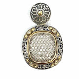 Estate 925 Sterling 18K 750 Yellow Gold Two-tone Filigree Diamond Pendant