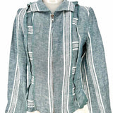 Women's Teal Size XS Zip Linen Blend Stripe Jacket