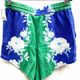 Farm Rio Women's Green Blue Size S Drawstring Linen Blend Floral Shorts