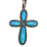 Estate 925 Sterling Silver Cross Cord Turquoise Made in Thailand Pendant