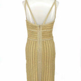 HERVE LEGER Women's Gold Size S Sleeveless Ribbed Tinsel Dress