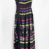 ALBERT NIPON Women's Black/Green/Pink Size 4 Sleeveless Silk Stripe Dress