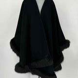 I. Magnin Women's Black Size One Size Fur Trim Cape