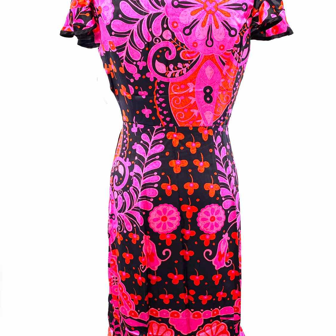 Betsey Johnson Women's Black Pink Size 4 Wrap Silk Flower Dress