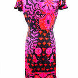 Betsey Johnson Women's Black Pink Size 4 Wrap Silk Flower Dress