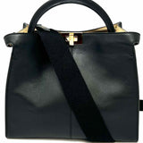 Fendi Peekaboo X-Lite Medium Black Top Handle Turnlock Leather Satchel